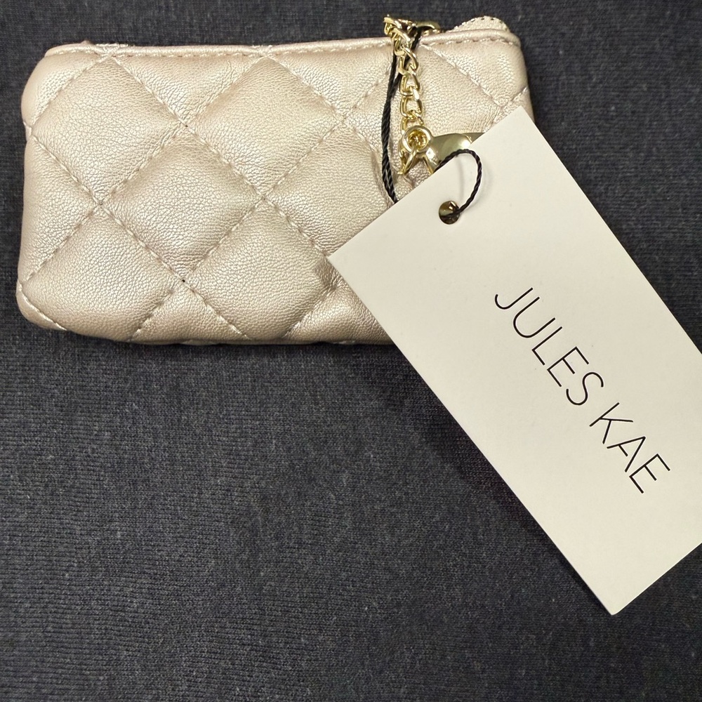 Jules Kae Quilted Metallic Key Pouch - Champagne